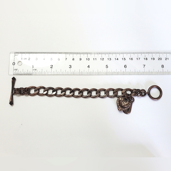 Juicy Couture - Y2K Antiqued Copper Link Bracelet with Pave Heart - Picture 4 of 4